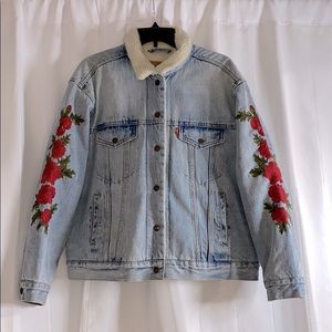 Levi's Rose Embroidered Sherpa Denim Jacket